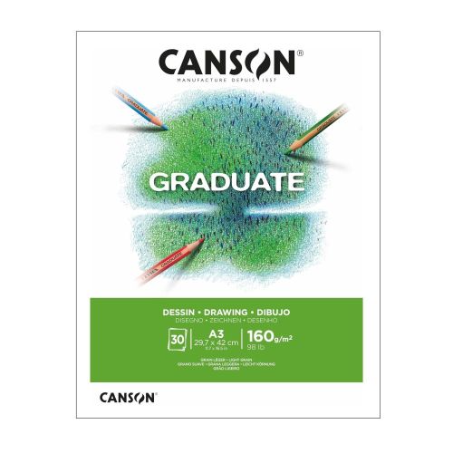 Скицник CANSON GRADUATE Drawing White, за моливи и въглен, A3, 160 г/кв.м, light grain, 30 л.