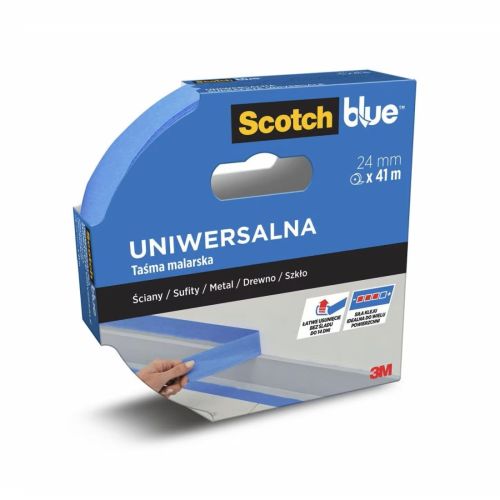 Хартиена лента ScotchBlue™, 24 мм x 41 м, самозалепваща, акрилна, за всички повърхности, синя