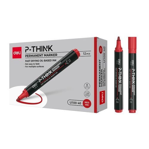 Перманентен маркер Deli P-THINK EU10040, объл връх 1.5 мм, червен