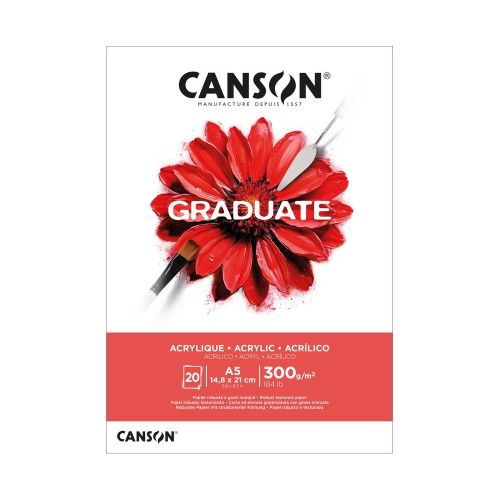 Скицник CANSON GRADUATE Acrylique, за маслени и акрилни бои, A5, 300 г/кв.м, non-woven,20 л