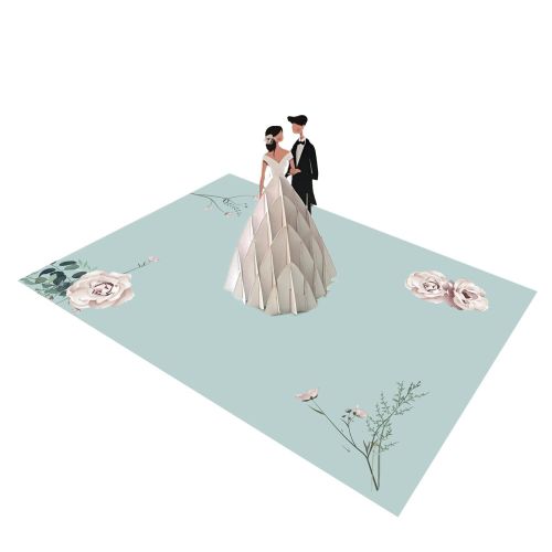 3D Pop-up поздравителна картичка Origami за сватба Just Married, 120 х 170 мм