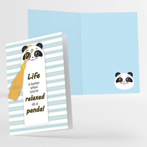 Поздравителна картичка Panda, с книгоразделител и фолио ефект, 120 x 170 мм