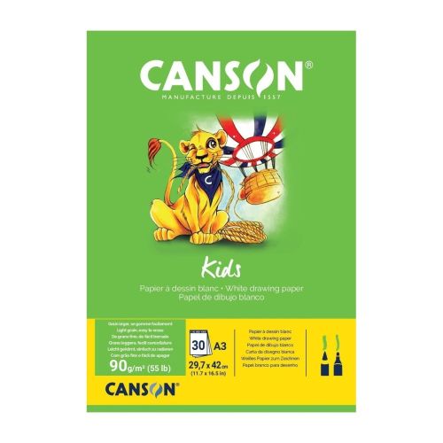 Скицник CANSON KIDS Drawing, за моливи, маркери, пастели, A3, 90 г/кв.м, light grain, 30 л.