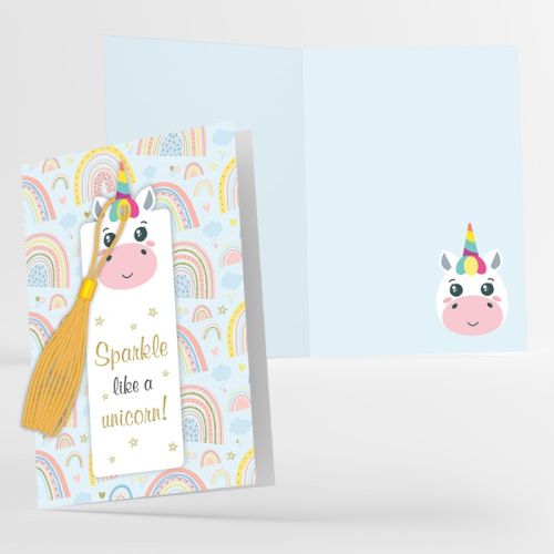 Поздравителна картичка Unicorn, с книгоразделител и фолио ефект, 120 x 170 мм