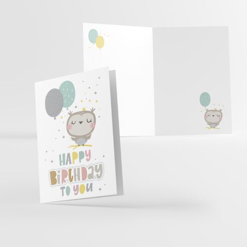 Поздравителна картичка за рожден ден Happy Birthday to You, бухалче, 3D, 120 x 170 мм