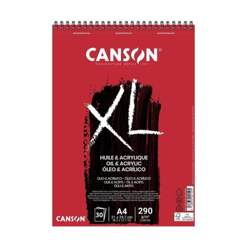 Скицник със спирала CANSON XL Acrylique, за мокри техники, A4, 300 г/кв.м, canvas grain, 30 л.