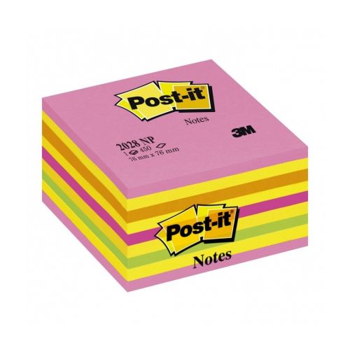 Самозалепващо кубче Post-it Assorted, 76х76 мм, 450 л., микс, неоново, PEFC хартия