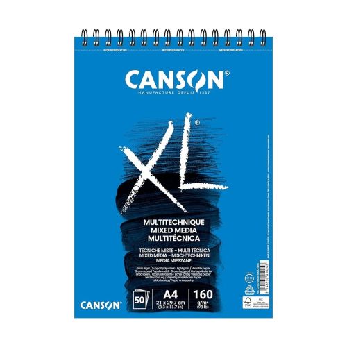 Скицник със спирала CANSON XL Mixed Media, за смесени техники, A4, 160 г/кв.м, light grain, 50 л.