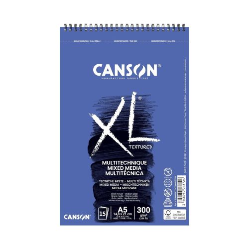 Скицник със спирала CANSON XL Mixed Media Textured,смесени техн, A5, 300 г/кв.м, medium grain, 15 л.