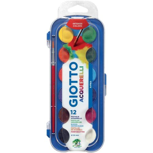Акварелни бои GIOTTO, ф 30 мм, 12 цвята + четка 1