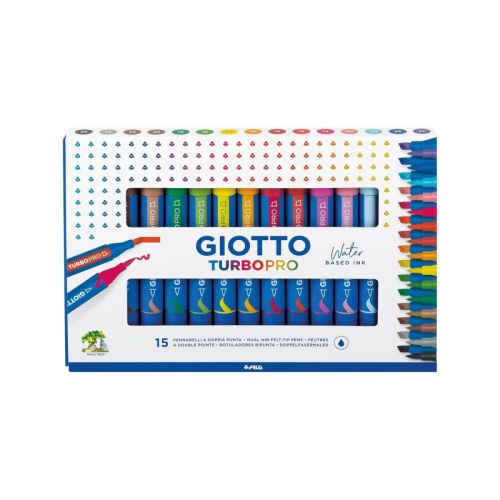 Акварелни двувърхи маркери GIOTTO Turbo Pro, четка и скосен връх, 15 цвята 1