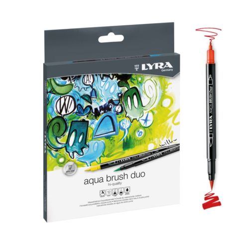 Акварелни двувърхи маркери LYRA aqua brush duo, объл връх и четка, 12 цвята — Joya.bg 1