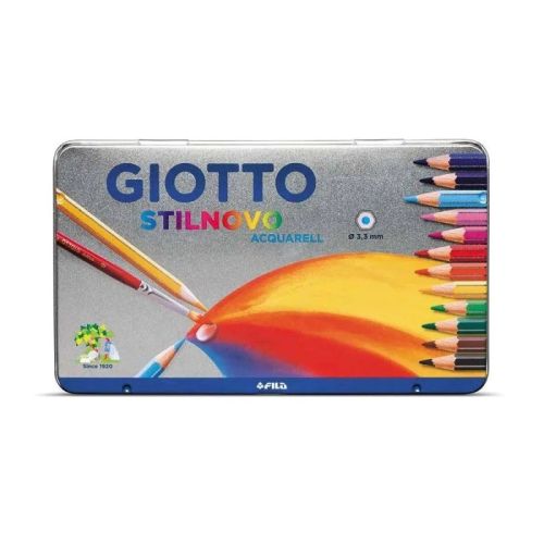 Акварелни цветни моливи GIOTTO STILNOVO ACQUARELL, шестоъгълно тяло, 12 цвята, в метална кутия 1