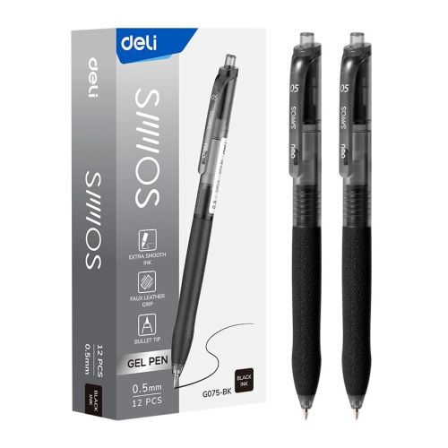 Автоматична гелова химикалка Deli Smoos EG075-BK, с грип, 0.5 мм, черна 1