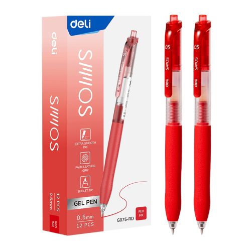 Автоматична гелова химикалка Deli Smoos EG075-RD, с грип, 0.5 мм, червена 1