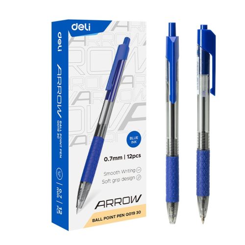 Автоматична химикалка Deli Arrow EQ01930, с грип, 0.7 мм, синя 1