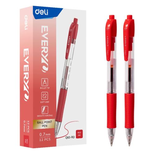 Автоматична химикалка Deli EveryU EQ60-RD, с грип, 0.7 мм, червена 1