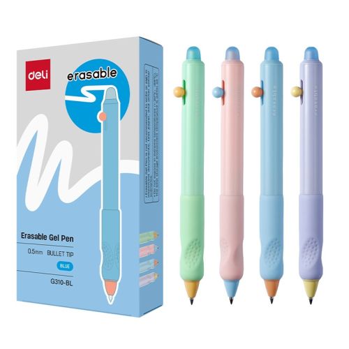 Автоматична изтриваема химикалка Deli erasable EG310-BL, с грип, 0.5 мм, синя 4