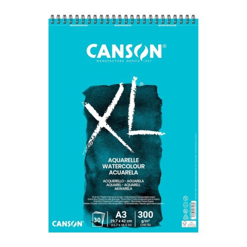 Скицник със спирала CANSON XL Aquarelle, за мокри техники, A3, 300 г/кв.м, cold pressed, 30 л.