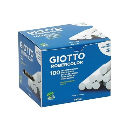 Безпрахови тебешири GIOTTO Robercolor, ф 10 мм, 80 мм, 100 бр., бели