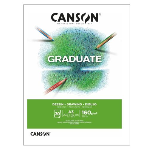 Скицник CANSON GRADUATE Croquis, за моливи и въглен, A3, 96 г/кв.м, light grain, 40 л.