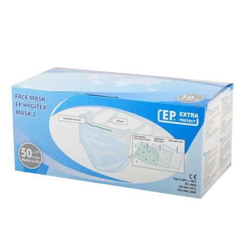 Медицинска маска за лице Extrapack Hygitex Mask 2,трислойна,18х10 см,EN 14683,Type II, 50 бр. в кут.