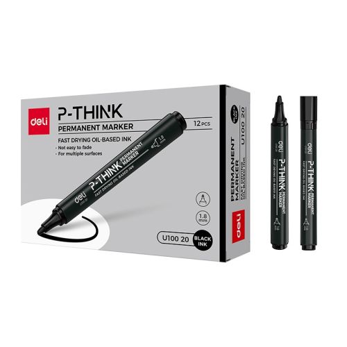 Перманентен маркер Deli P-THINK EU10020, объл връх 1.5 мм, черен