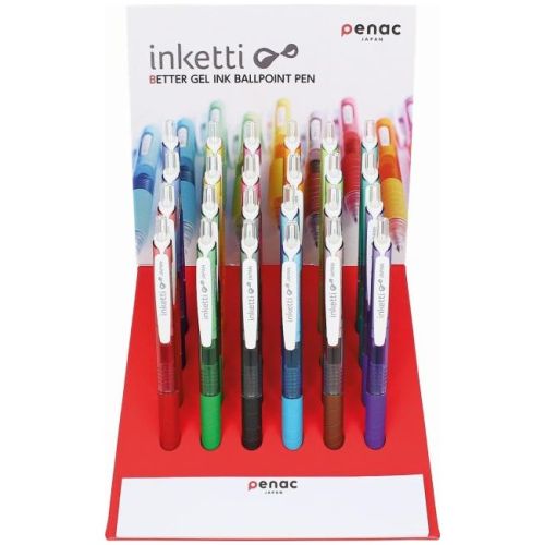 Дисплей с автоматични гелови химикалки Penac inketti, с грип, 0.5 мм, 12 цвята, 24 бр. 1