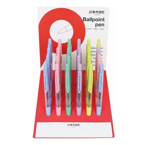 Дисплей с автоматични химикалки Penac SLEEK TOUCH pastel, с грип, 1 мм, сини, 24 бр. 1