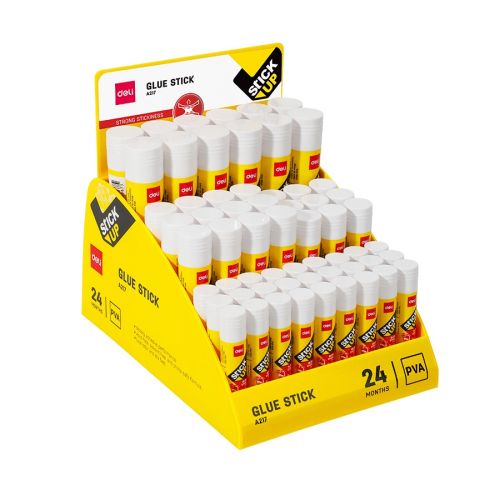Дисплей със сухи лепила Deli Stick Up EA217, PVA, 8 г-27 бр.,15 г-9 бр.,20 г-12 бр., 36 г-12 бр. — Joya.bg