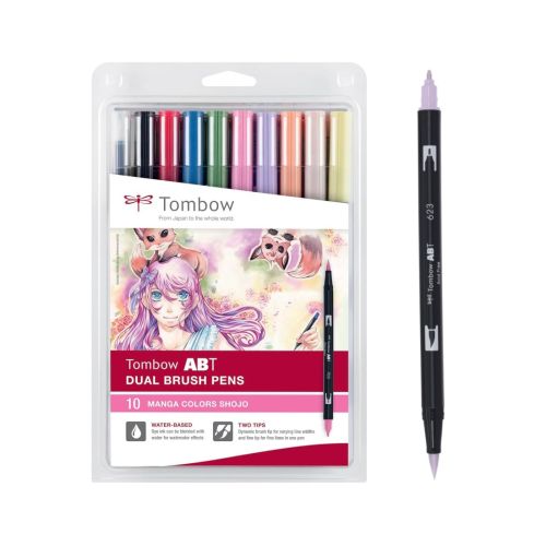 Двувърхи маркери Tombow ABT Dual Brush MANGA SHOJO, объл връх и четка, 10 цвята — Joya.bg 1