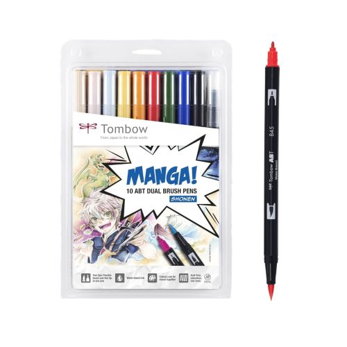 Двувърхи маркери Tombow ABT Dual Brush MANGA SHONEN, объл връх и четка, 10 цвята — Joya.bg 1