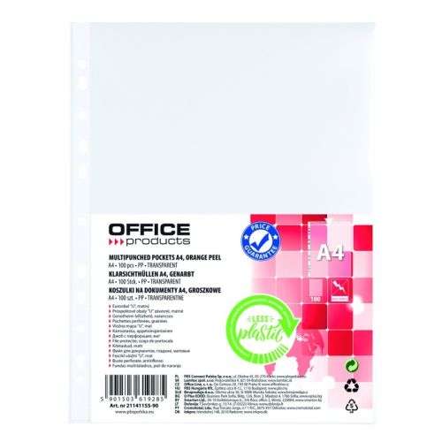 Джоб с европерфорация OFFICE PRODUCTS Eco, A4, РР 30 mic, мат, 100 бр.