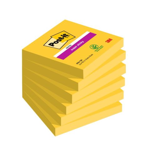 Самозалепващи листчета Post-it Super Sticky, 76х76 мм, 90 л., наситено жълти, PEFC хартия