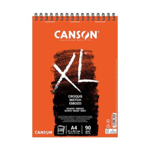 Скицник със спирала CANSON XL Croquis, за сухи техники, A4, 90 г/кв.м, fine grain, 120 л.