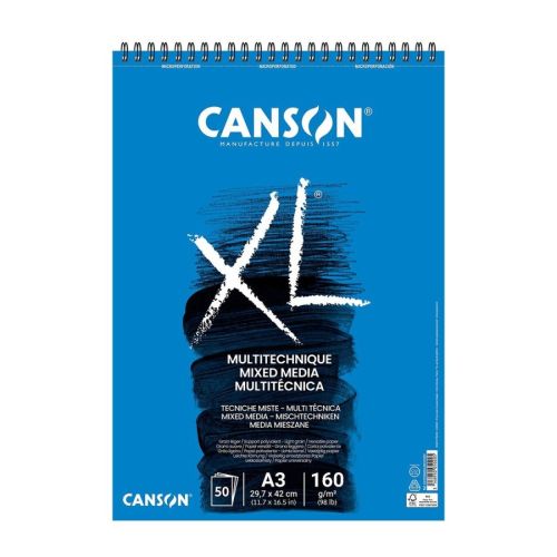 Скицник със спирала CANSON XL Mixed Media, за смесени техники, A3, 160 г/кв.м, light grain, 50 л.