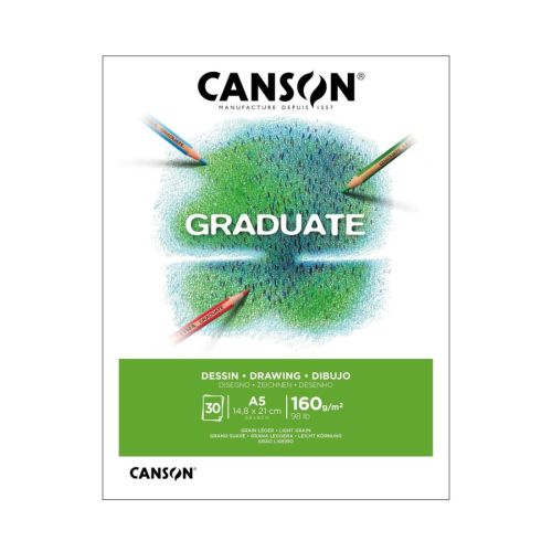 Скицник CANSON GRADUATE Drawing White, за моливи и въглен, A5, 160 г/кв.м, light grain, 30 л.