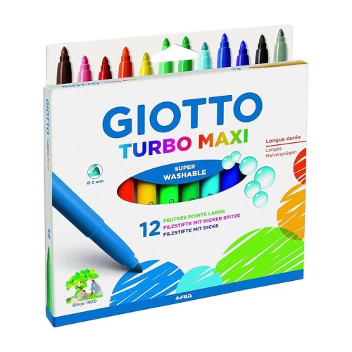 Флумастери GIOTTO Turbo Maxi, връх 5 мм, 12 цвята 1