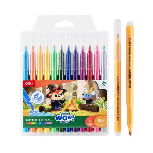 Флумастери с брокат Deli Color wow! EC172, връх 1.2 мм, 12 цвята 1