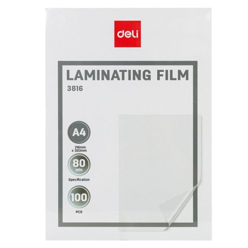 Фолио за ламиниране Deli Core E3816, A4, 216x303 мм, 2x80 mic, кутия 100 л. 1