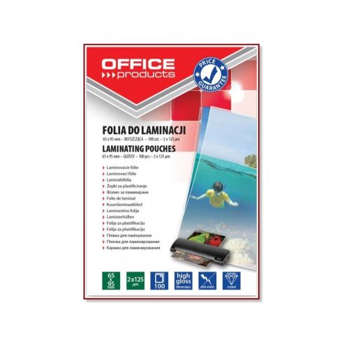 Фолио за ламиниране OFFICE PRODUCTS 65x65 мм, 2х125 mic, кутия 100 л. 1