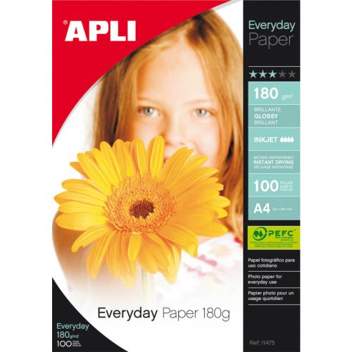 Фотохартия APLI 11475, гланц, А4, 180 г, за inkjet, пакет 100 л. 1