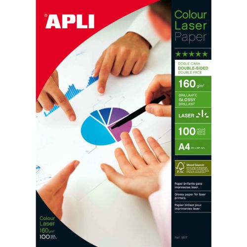 Фотохартия APLI 11817, гланц, двустранна, А4, 160 г, за лазерен принтер, пакет 100 л. 1