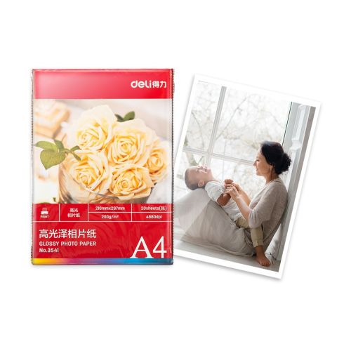 Фотохартия Deli 3541, гланц, А4, 200 г, за inkjet, пакет 20 л. — Joya.bg 1