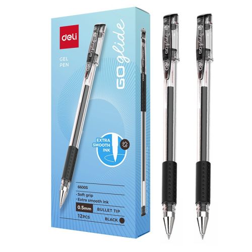 Гелова химикалка Deli GO glide E6600S, с грип, 0.5 мм, черна 1