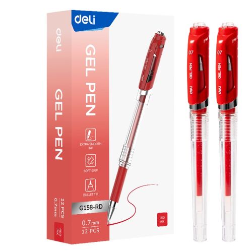 Гелова химикалка Deli GO glide E6600S, с грип, 0.5 мм, червена 1
