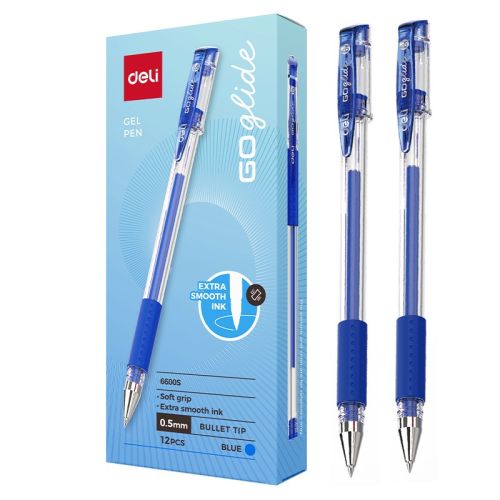 Гелова химикалка Deli GO glide E6600S, с грип, 0.5 мм, синя 1