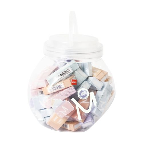 Гума за молив Deli Macaron EH02200, 50х20х11 мм, цветна, 45 бр. в буркан — Joya.bg 1