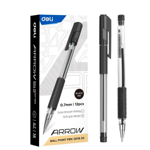 Химикалка Deli Arrow EQ01620, с грип, 0.7 мм, черна 1