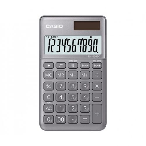 Калкулатор CASIO SL-1000SC-GY, джобен, 10 dgt, метален панел, 120х71х8.7 мм, сив металик — Joya.bg